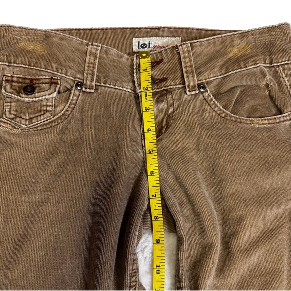 l.e.i. Brown Corduroy Pants Size 3 Double Button Front Distressed Flare Vintage - Picture 15 of 16